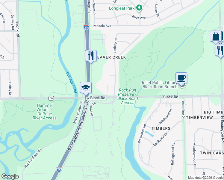 map of restaurants, bars, coffee shops, grocery stores, and more near 802 Addleman Street in Joliet