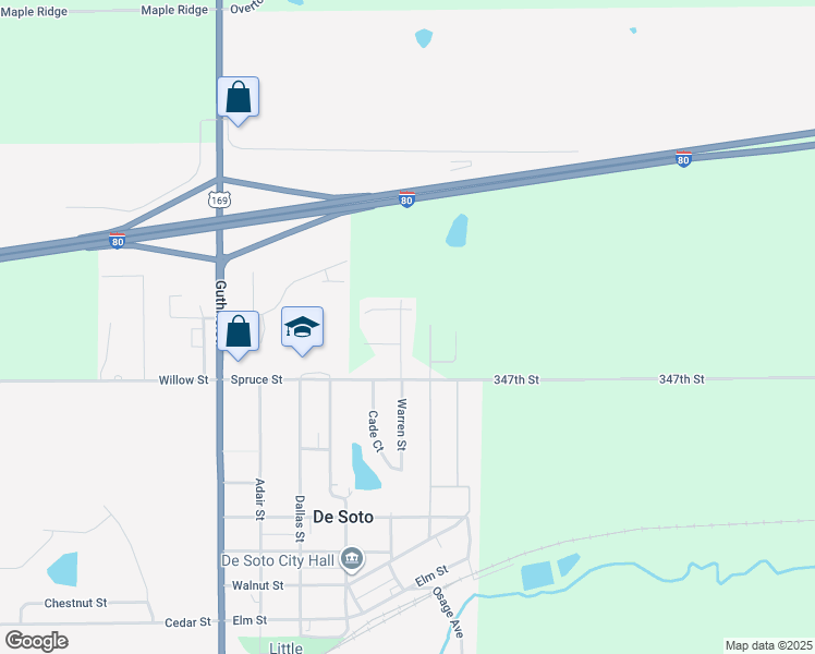 map of restaurants, bars, coffee shops, grocery stores, and more near 1005 Warren Street in De Soto