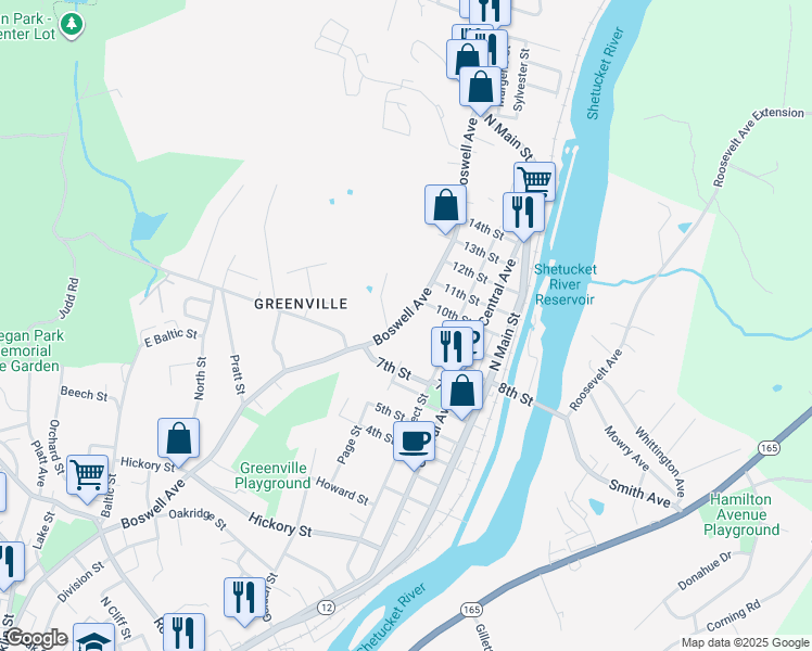 map of restaurants, bars, coffee shops, grocery stores, and more near 29 Durfey Street in Norwich