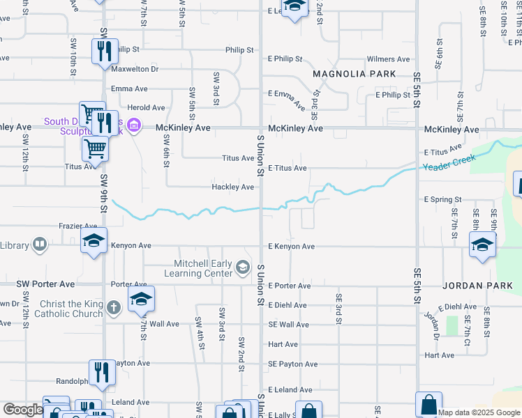 map of restaurants, bars, coffee shops, grocery stores, and more near 5220 South Union Street in Des Moines