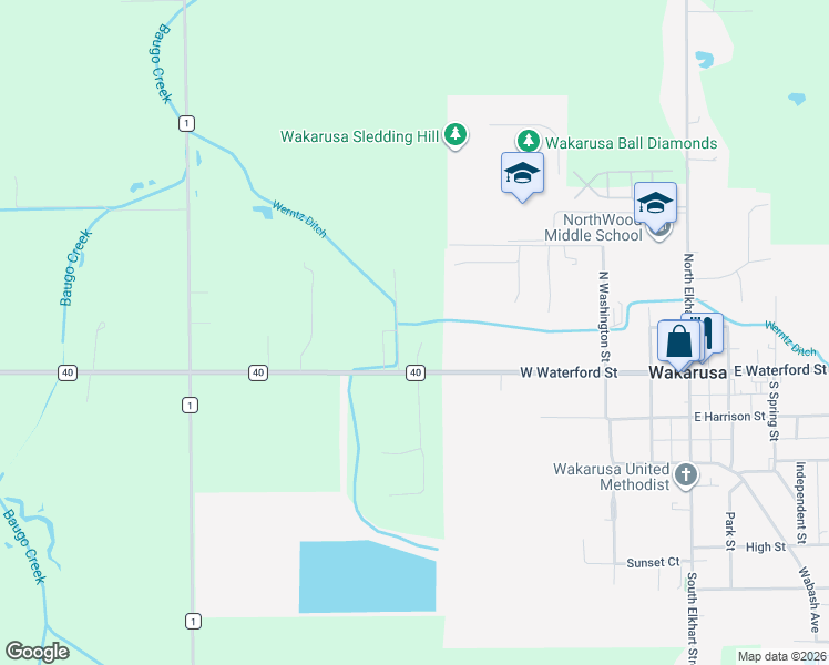 map of restaurants, bars, coffee shops, grocery stores, and more near 102 Remington Ct in Wakarusa