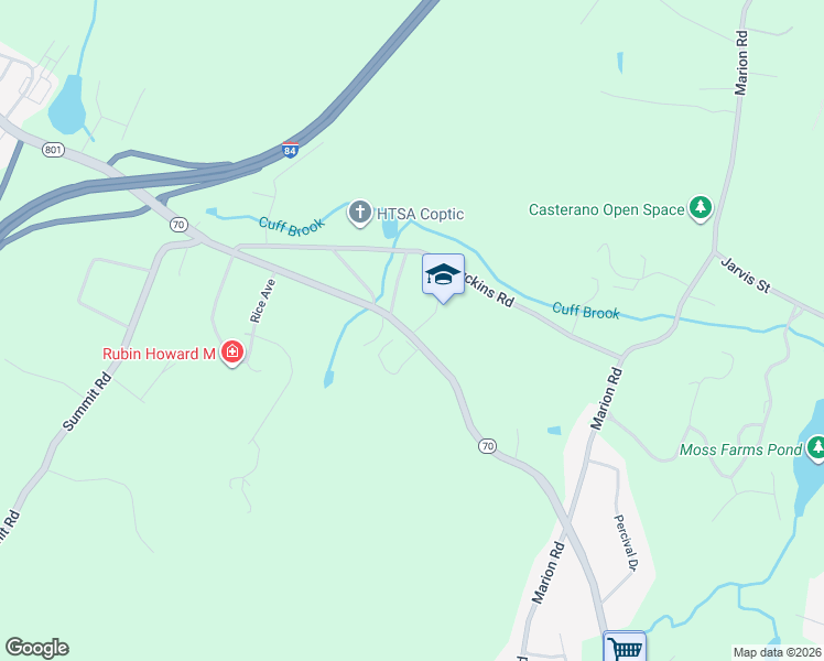 map of restaurants, bars, coffee shops, grocery stores, and more near 1686 Waterbury Road in Cheshire