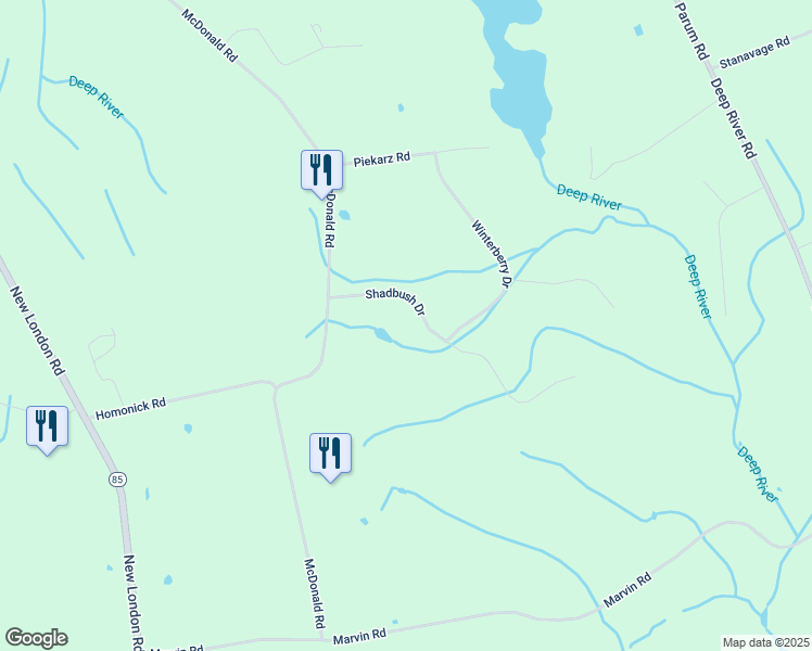 map of restaurants, bars, coffee shops, grocery stores, and more near 64 Shadbush Drive in Colchester