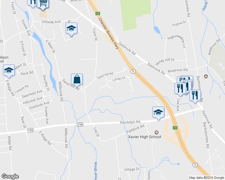 map of restaurants, bars, coffee shops, grocery stores, and more near 13 Greenwich Court in Middletown