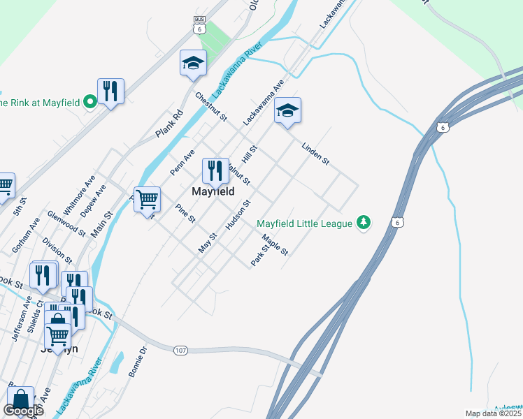 map of restaurants, bars, coffee shops, grocery stores, and more near 900 Walnut Street in Mayfield