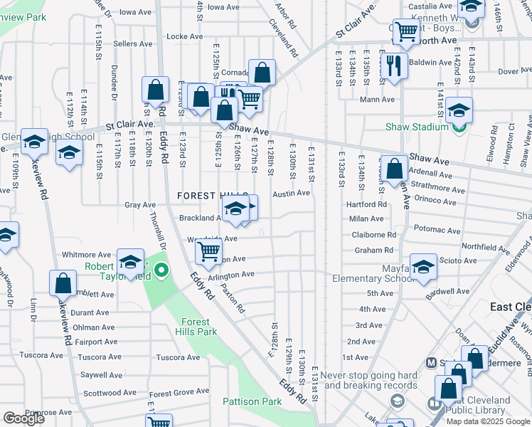 map of restaurants, bars, coffee shops, grocery stores, and more near 706 East 127th Street in Cleveland