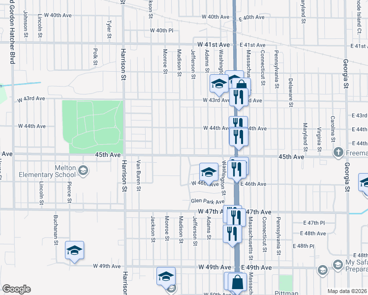 map of restaurants, bars, coffee shops, grocery stores, and more near 4424 Jefferson St in Gary
