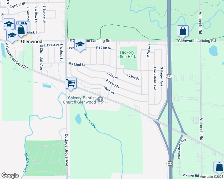 map of restaurants, bars, coffee shops, grocery stores, and more near 831 East 193rd Place in Glenwood