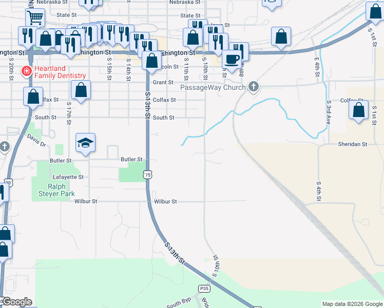 map of restaurants, bars, coffee shops, grocery stores, and more near 715 South 10th Street in Blair