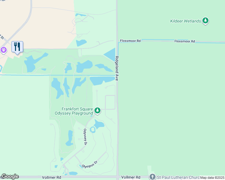 map of restaurants, bars, coffee shops, grocery stores, and more near 42 Aegina Drive in Tinley Park