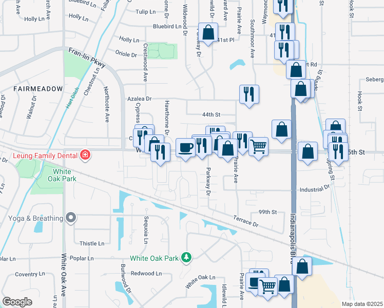 map of restaurants, bars, coffee shops, grocery stores, and more near 2003 Porte Deleau Court in Highland