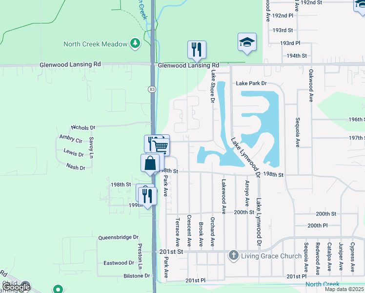 map of restaurants, bars, coffee shops, grocery stores, and more near 2490 Terrace Avenue in Lynwood