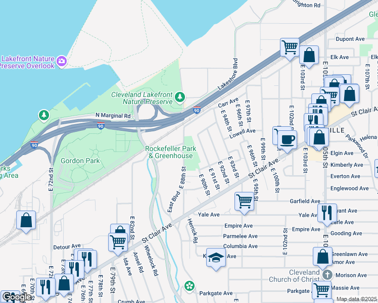 map of restaurants, bars, coffee shops, grocery stores, and more near 783 East 88th Street in Cleveland