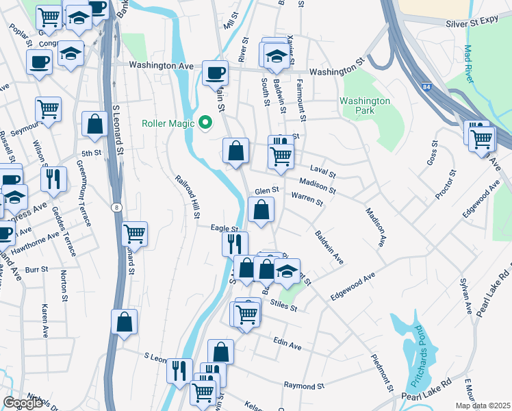map of restaurants, bars, coffee shops, grocery stores, and more near 24 Piedmont Street in Waterbury