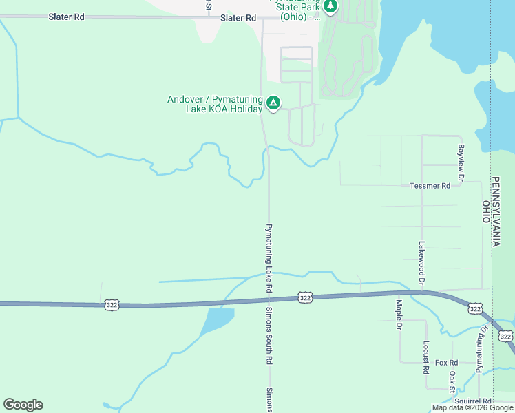 map of restaurants, bars, coffee shops, grocery stores, and more near 7811 Pymatuning Lake Road in Williamsfield