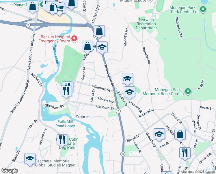 map of restaurants, bars, coffee shops, grocery stores, and more near 8 Lambert Parkway in Norwich