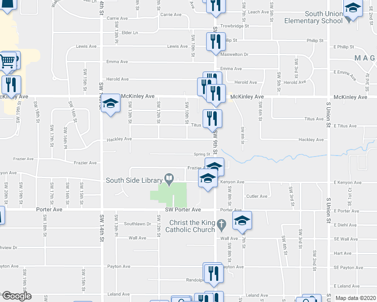 map of restaurants, bars, coffee shops, grocery stores, and more near 1002 Hackley Avenue in Des Moines