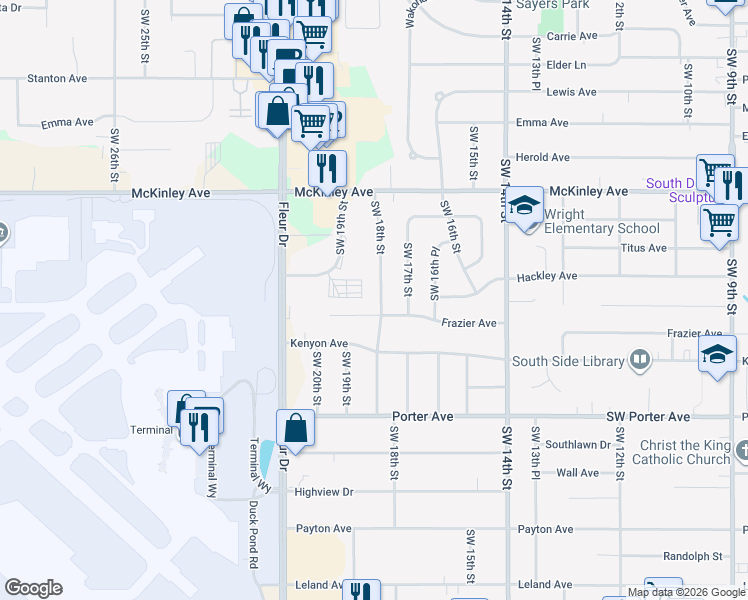 map of restaurants, bars, coffee shops, grocery stores, and more near 5101 Southwest 18th Street in Des Moines