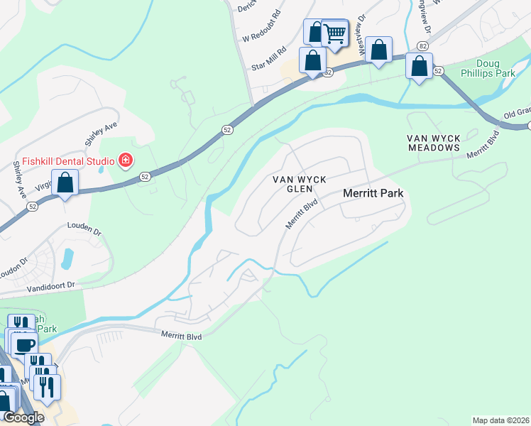 map of restaurants, bars, coffee shops, grocery stores, and more near 327 Honness Road in Fishkill