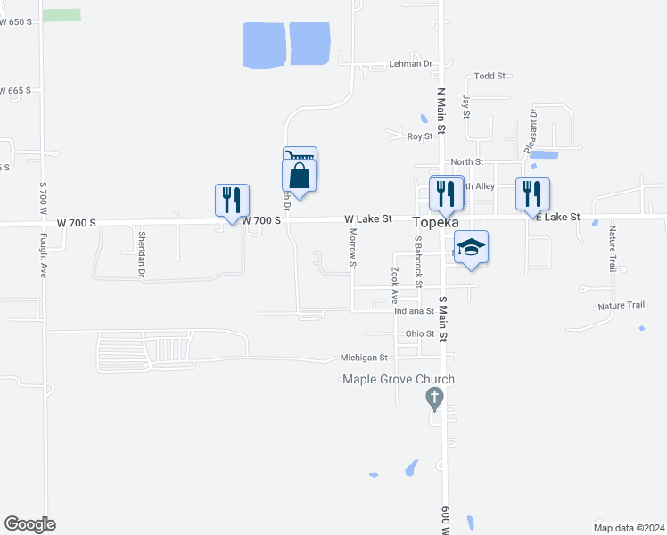 map of restaurants, bars, coffee shops, grocery stores, and more near 214 Morrow Street in Topeka