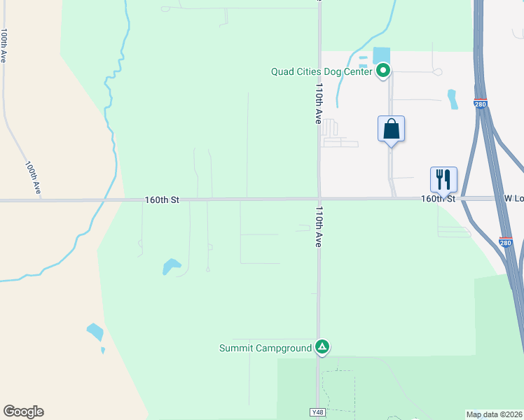 map of restaurants, bars, coffee shops, grocery stores, and more near 10825 160th Street in Davenport