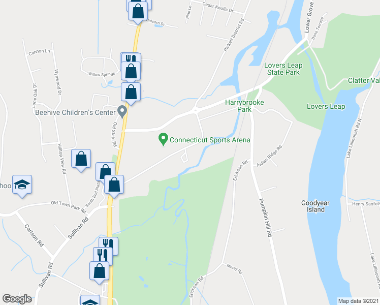map of restaurants, bars, coffee shops, grocery stores, and more near 54 Lanesville Road in New Milford