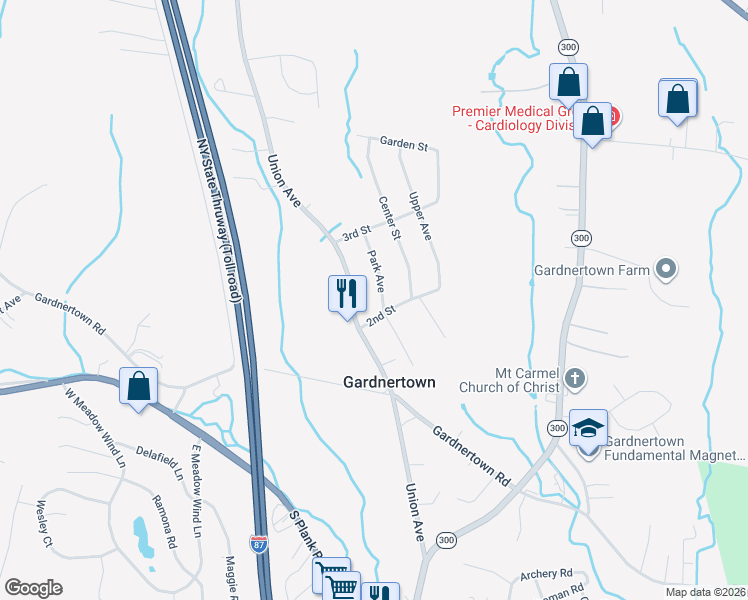 map of restaurants, bars, coffee shops, grocery stores, and more near 1210 Union Avenue in Newburgh