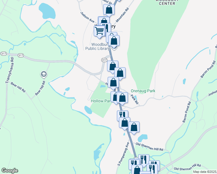 map of restaurants, bars, coffee shops, grocery stores, and more near 29 Hollow Road in Woodbury