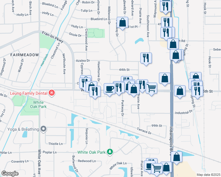 map of restaurants, bars, coffee shops, grocery stores, and more near 2003 Porte Deleau Court in Highland