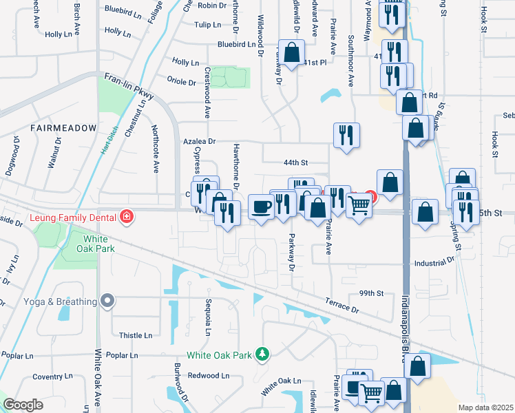 map of restaurants, bars, coffee shops, grocery stores, and more near 2003 Porte Deleau Court in Highland