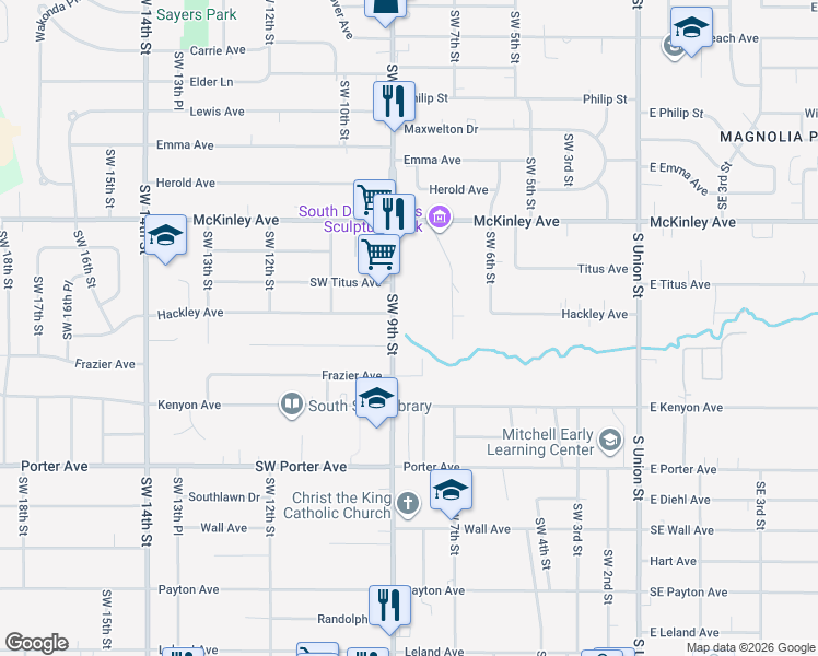 map of restaurants, bars, coffee shops, grocery stores, and more near 5015 Southwest 9th Street in Des Moines