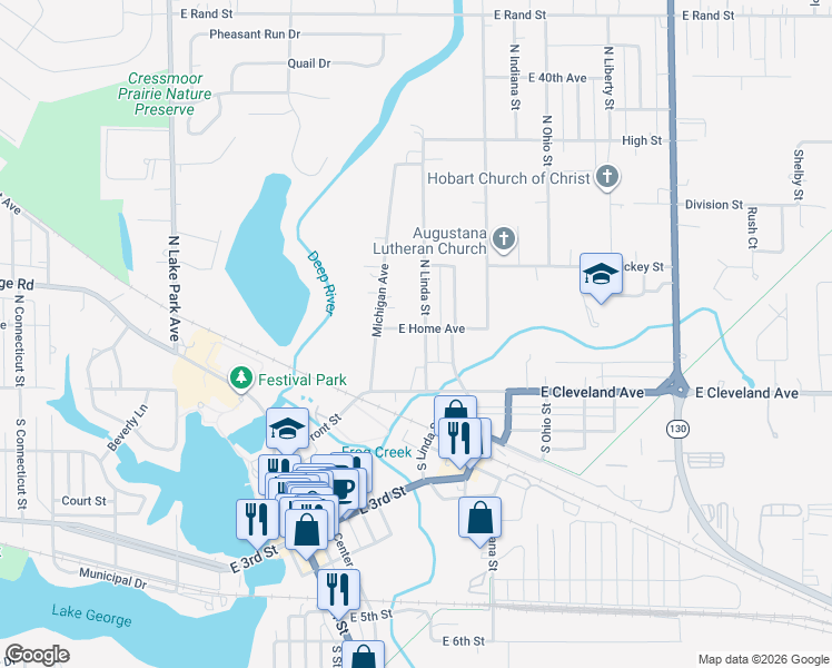 map of restaurants, bars, coffee shops, grocery stores, and more near 717 East Home Avenue in Hobart