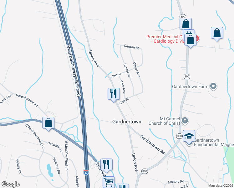 map of restaurants, bars, coffee shops, grocery stores, and more near 1210 Union Avenue in Newburgh