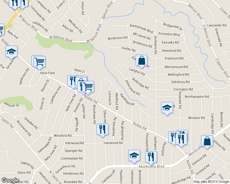 map of restaurants, bars, coffee shops, grocery stores, and more near 840 Medford Road in Cleveland Heights