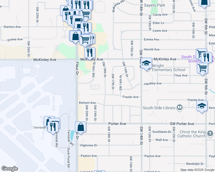 map of restaurants, bars, coffee shops, grocery stores, and more near 5101 SW 18th St in Des Moines