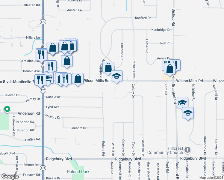 map of restaurants, bars, coffee shops, grocery stores, and more near 5334 Wilson Mills Road in Highland Heights