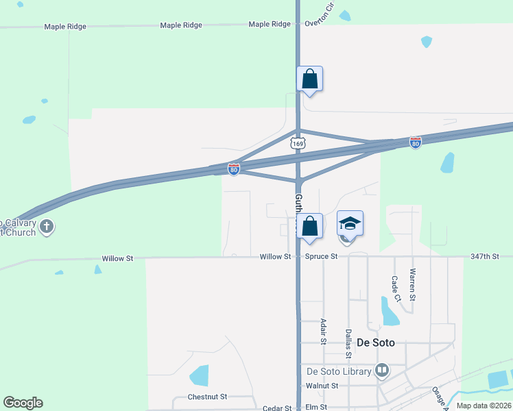 map of restaurants, bars, coffee shops, grocery stores, and more near 1200 Marshall Street in De Soto