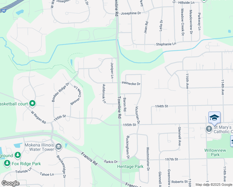 map of restaurants, bars, coffee shops, grocery stores, and more near 12000 Kent Trail in Mokena