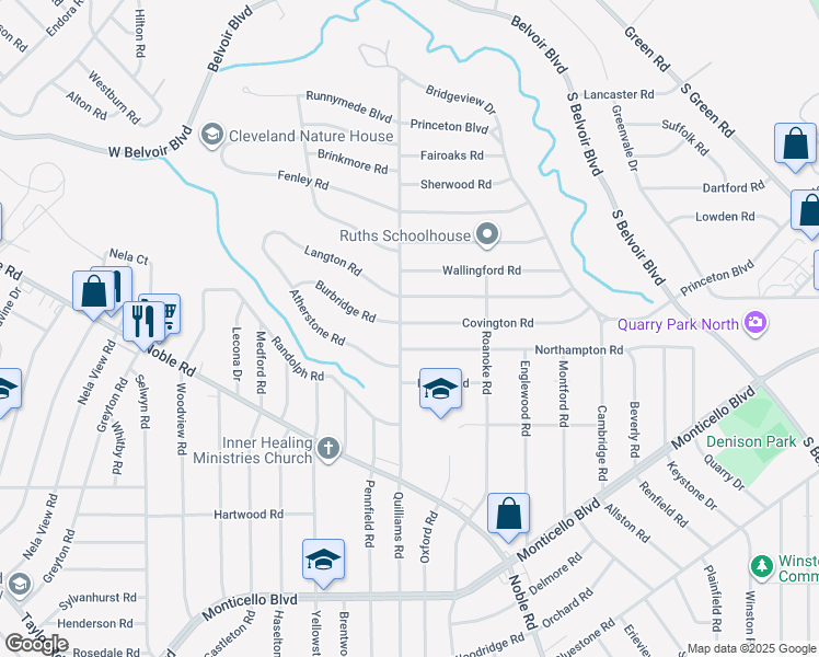 map of restaurants, bars, coffee shops, grocery stores, and more near 809 Quilliams Rd in South Euclid