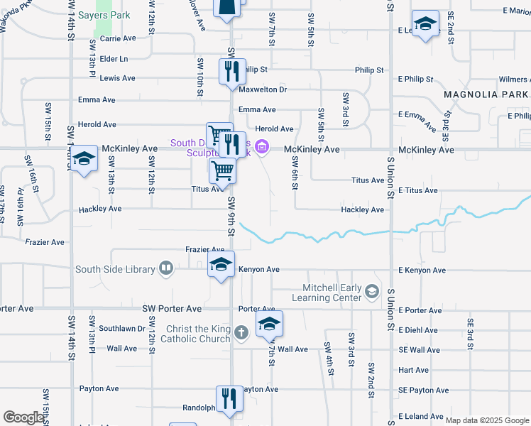 map of restaurants, bars, coffee shops, grocery stores, and more near 5012 Southwest 8th Street in Des Moines