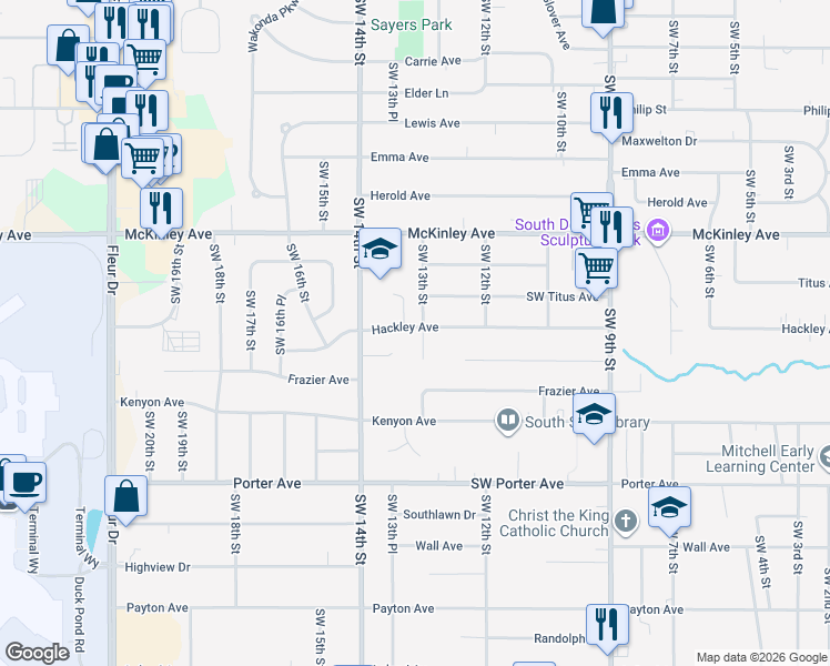 map of restaurants, bars, coffee shops, grocery stores, and more near 1300 Hackley Avenue in Des Moines
