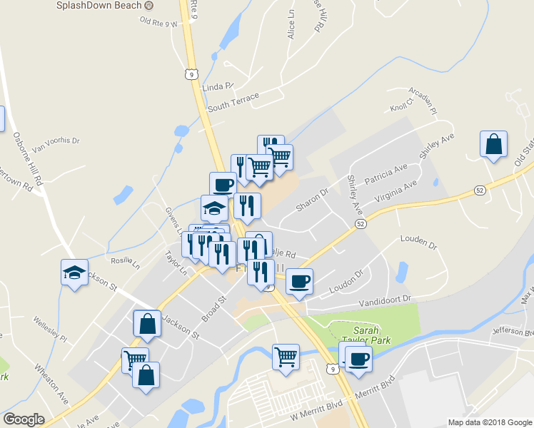 map of restaurants, bars, coffee shops, grocery stores, and more near 132 Village Common in Fishkill
