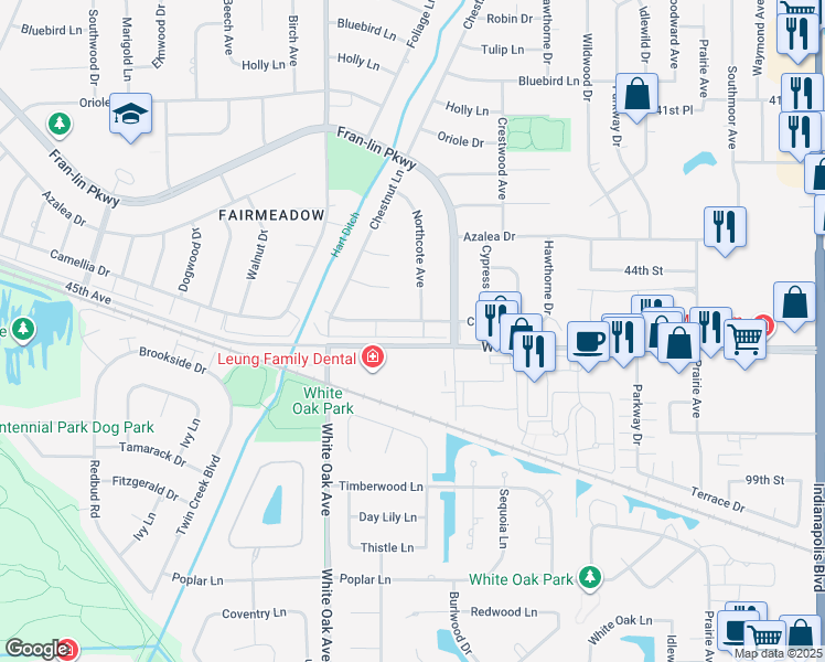 map of restaurants, bars, coffee shops, grocery stores, and more near 1708 Camellia Drive in Munster