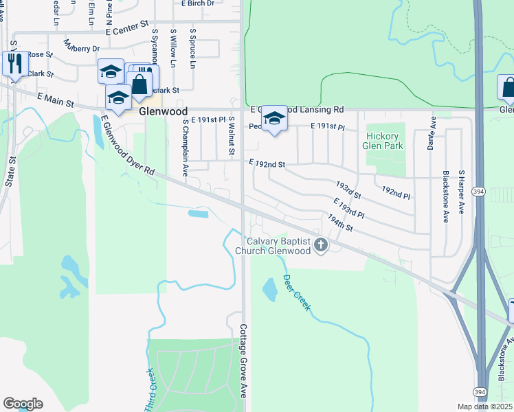 map of restaurants, bars, coffee shops, grocery stores, and more near 433 South Cottage Grove Avenue in Glenwood
