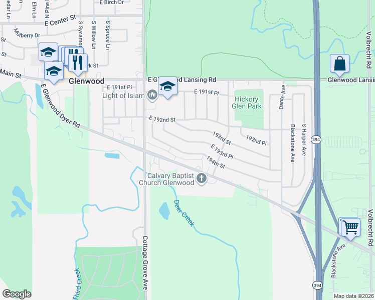 map of restaurants, bars, coffee shops, grocery stores, and more near 720 194th Street in Glenwood