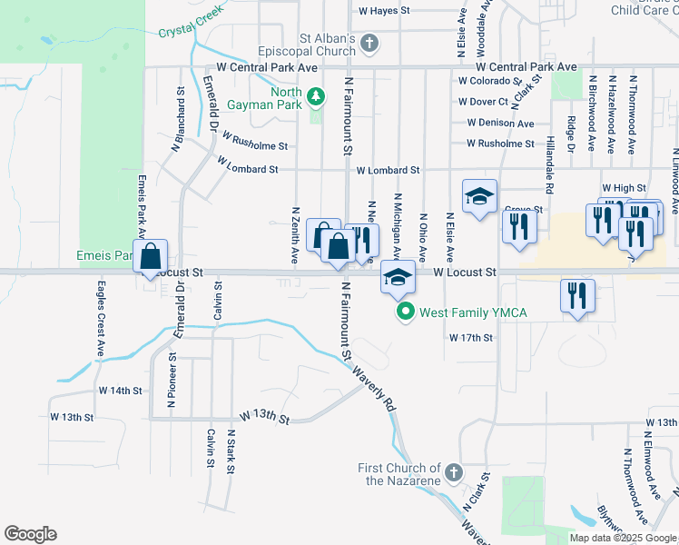 map of restaurants, bars, coffee shops, grocery stores, and more near West Locust Street in Davenport