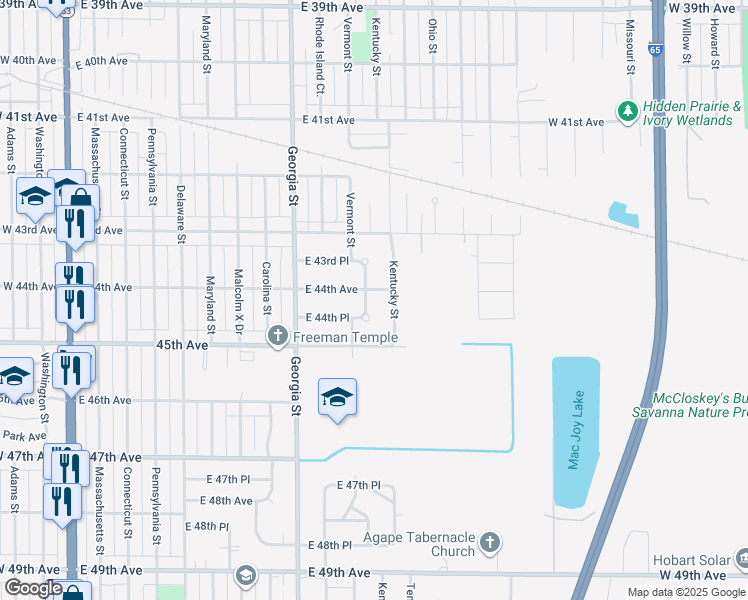 map of restaurants, bars, coffee shops, grocery stores, and more near 4409 Vermont Street in Gary