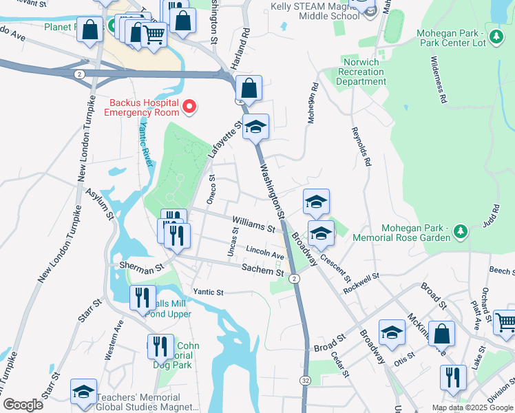 map of restaurants, bars, coffee shops, grocery stores, and more near 8 Lambert Parkway in Norwich