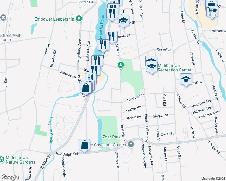 map of restaurants, bars, coffee shops, grocery stores, and more near 70 Bielefield Road in Middletown