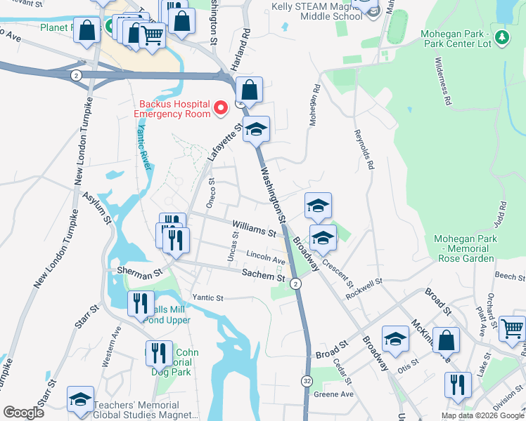 map of restaurants, bars, coffee shops, grocery stores, and more near 8 Lambert Parkway in Norwich